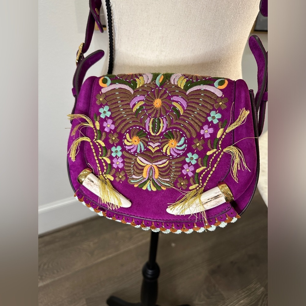 Collector’s Item (Rare Find) Roberto Cavalli purple suede beadded crossbody bag
